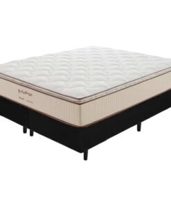 Colchão Queen Bali D33 + Base Box Simples Corino Preto – PRORELAX + ALTO NÍVEL CAMAS E COLCHÕES