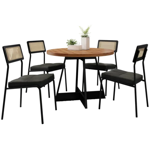 Mesa Átria 1594 Redonda 100 Preto/Nogal com 4 Cadeiras Lux 1741 Preto/Linho Grafite/Corino Preto – CARRARO MÓVEIS - Imagem 2