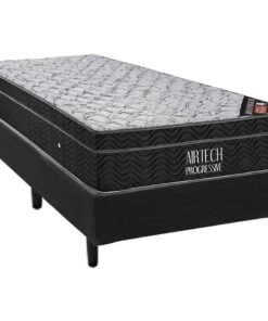 Colchão Solteiro Airtech Progressive + Base Box Simples Corino Preto – ORTOBOM + BIOSTAR