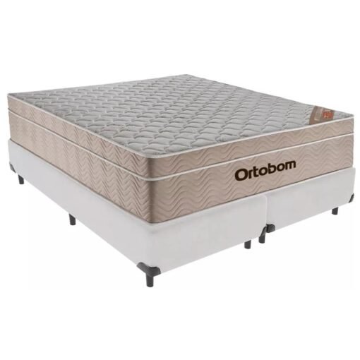 Colchão Queen Airtech Springpocket + Base Box Simples Corino Branco – ORTOBOM + ALTO NÍVEL CAMAS E COLCHÕES