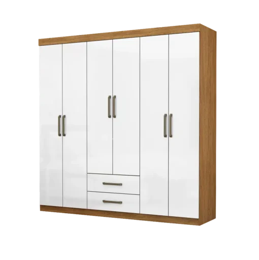 Guarda-Roupa 6 Portas Dallas 1,53m Cinamono/Branco – Carioca Móveis - Imagem 2