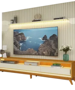 Painel até 85″ Nobre 230 Off White + Rack Requinte 212 Naturale/Off White – GELIUS