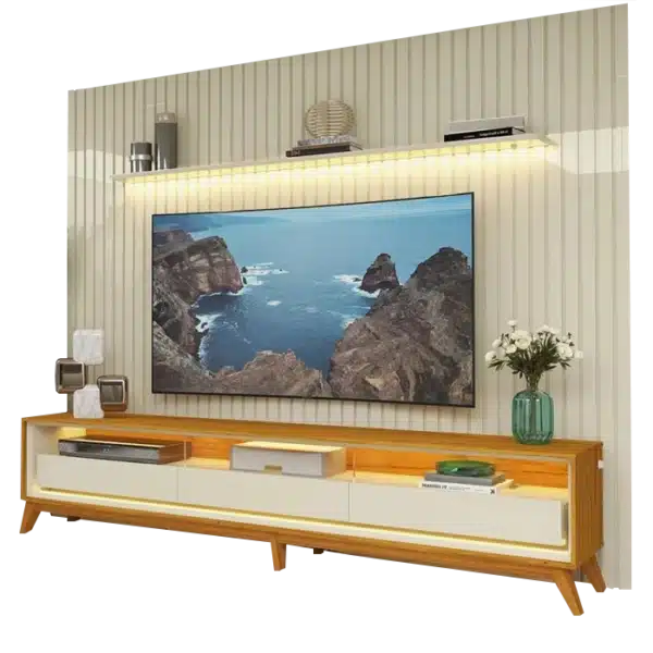 Painel até 85″ Nobre 230 Off White + Rack Requinte 212 Naturale/Off White – GELIUS