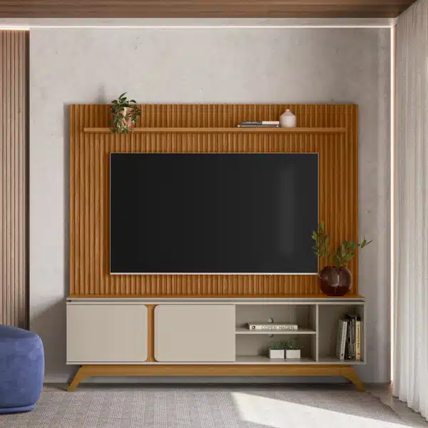 Painel até 75″ Gênova 2.0 Nature + Rack Istambul Nature/Off White – LINEA BRASIL - Image 2