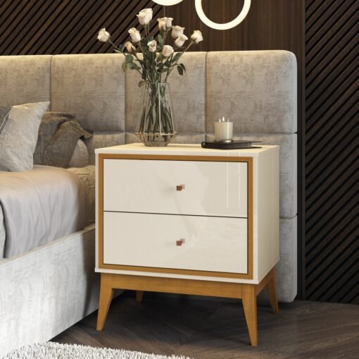 Mesa de Cabeceira Lucca Off White/Cedro