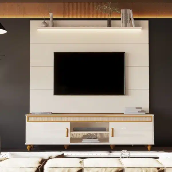 Painel até 75″ Bliss + Rack Comodoro 1.8 Off White/Cedro – EDN MÓVEIS - Image 2