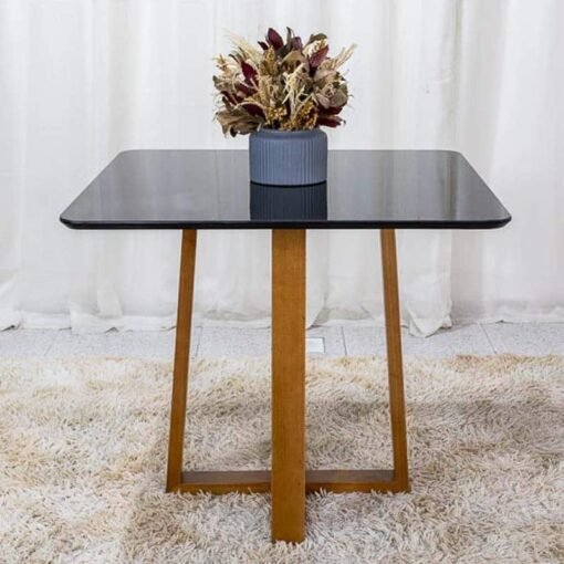 Base Mesa Pedro 4 lugares Vidro Preto 90x90 Madeira Maciça Art Assento - Entregue Montada - Imagem 2