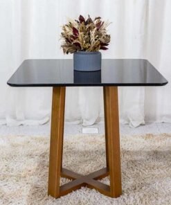 Base Mesa Pedro 4 lugares Vidro Preto 90x90 Madeira Maciça Art Assento - Entregue Montada