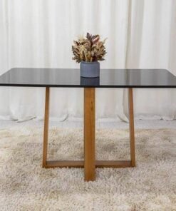 Base Mesa Pedro 6 lugares Vidro Preto 160x80 Madeira Maciça Art Assento - Entregue Montada