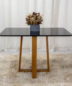 Base Mesa Pedro 4 lugares Vidro Preto 120x80 Madeira Maciça Art Assento - Entregue Montada