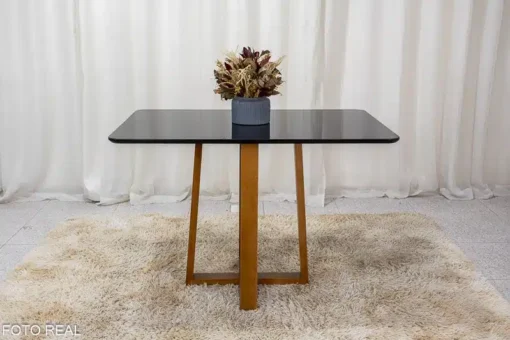 Base Mesa Pedro 4 lugares Vidro Preto 120x80 Madeira Maciça Art Assento - Entregue Montada