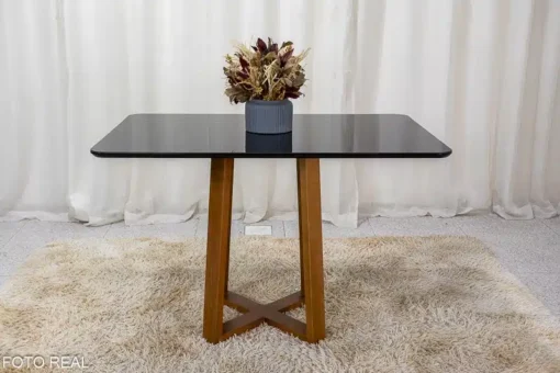 Base Mesa Pedro 4 lugares Vidro Preto 120x80 Madeira Maciça Art Assento - Entregue Montada - Imagem 2