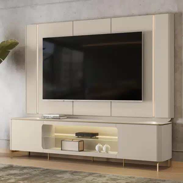 Painel + Rack Santorini Off White/Tauari Fosco – LINEA BRASIL - Image 5