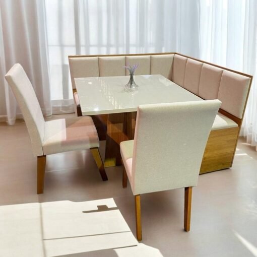 Conjunto Canto Alemão + Mesa Mon/Soberano Mel/Blonde + 2 Cadeiras Milão Mel/Linho Bronze – VIERO MÓVEIS - Imagem 2