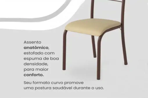 Mesa Paraty Base Cabo Frio Marrom Tampo Pedra Off 140×75 6 Cadeiras Paraty Assento Creme - Teixeira - Imagem 5