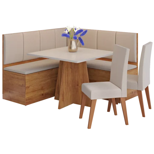 Conjunto Canto Alemão + Mesa Mon/Soberano Mel/Blonde + 2 Cadeiras Milão Mel/Linho Bronze – VIERO MÓVEIS - Imagem 7