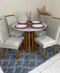 Mesa de Jantar Berlim 1.00×1.00 Redonda Com 4 Cadeiras Napoles/Londres – Cinamomo/Off White/Bege