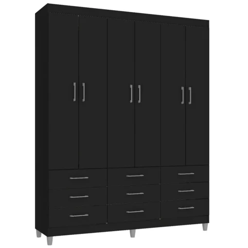 Guarda-Roupa 6 Portas Paraty 1,50m Preto - Imagem 2