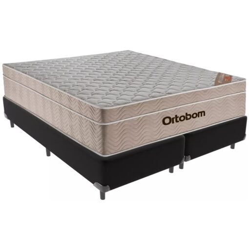Colchão Queen Airtech Springpocket + Base Box Simples Corino Preto – ORTOBOM + ALTO NÍVEL CAMAS E COLCHÕES
