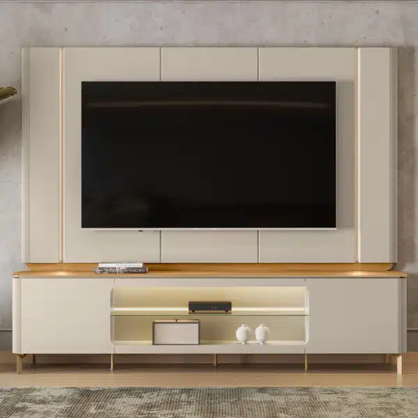 Painel + Rack Santorini Off White/Tauari Fosco – LINEA BRASIL - Image 3