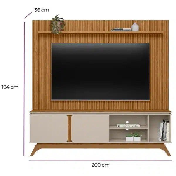 Painel até 75″ Gênova 2.0 Nature + Rack Istambul Nature/Off White – LINEA BRASIL - Image 4
