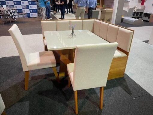 Conjunto Canto Alemão + Mesa Mon/Soberano Mel/Blonde + 2 Cadeiras Milão Mel/Linho Bronze – VIERO MÓVEIS