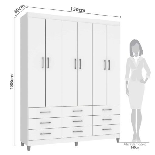 Guarda-Roupa 6 Portas Paraty 1,50 m Branco - Imagem 4
