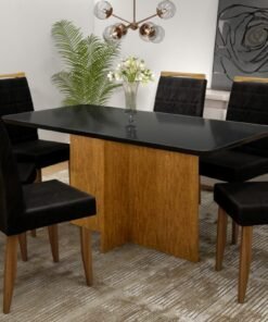 Mesa Los Angeles Tampo Cinamono/Preto 80×160 cm com 6 Cadeiras Las Vegas Preto