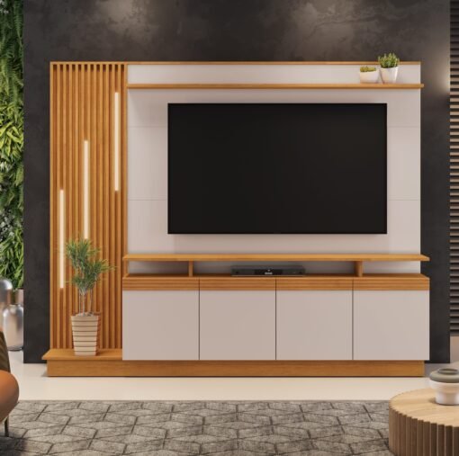 Home Absoluto Cinamono/Off White Ripado C/ Led TV até 65 Polegadas Larg. 2.00m – JCM