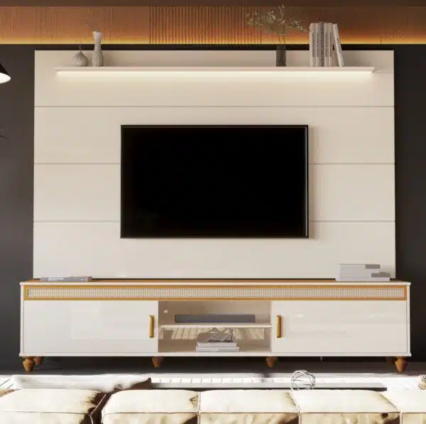 Painel até 75″ Bliss + Rack Comodoro 2.18 Off White/Cedro – EDN MÓVEIS - Image 2