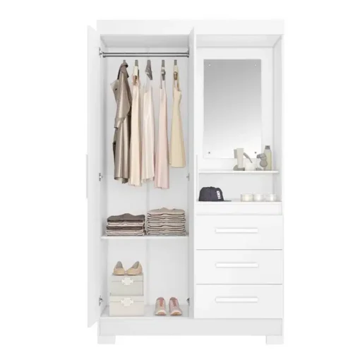 Roupeiro Solteiro NT 6020 Branco/Rosa 4 portas 3 Gavetas Flex C/Pés Larg. 1.61m - Notável - Imagem 3