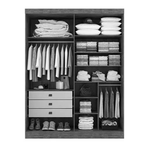 Roupeiro Solteiro Da Vinci Plus Branco 4 Portas 3 Gavetas 100% MDF Larg. 1.85m - D Doro - Imagem 4