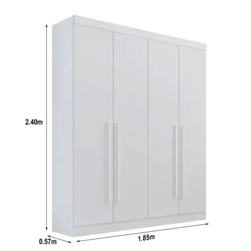Roupeiro Solteiro Da Vinci Plus Branco 4 Portas 3 Gavetas 100% MDF Larg. 1.85m - D Doro - Imagem 3