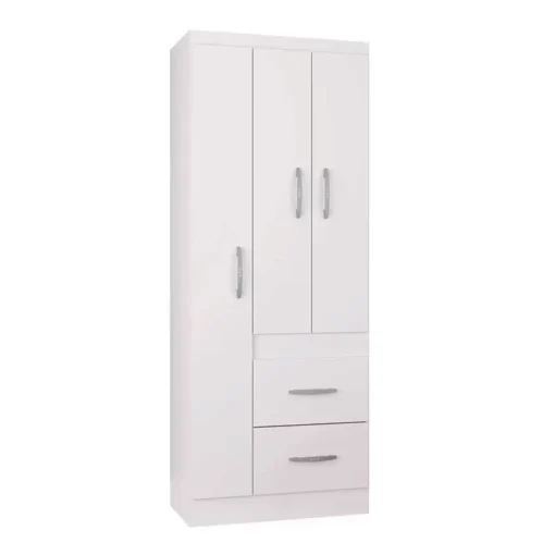 Roupeiro Solteiro Milão Branco 3 Portas 2 Gavetas Larg. 0.68m - Poquema - Imagem 2