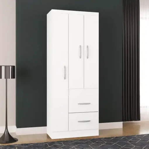 Roupeiro Solteiro Milão Branco 3 Portas 2 Gavetas Larg. 0.68m - Poquema