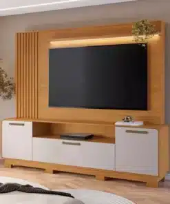 Home Apego Cinamomo/Off C/ Luminária LED e Detalhe Ripado TV até 65 Polegadas Larg. 2.00m - JCM