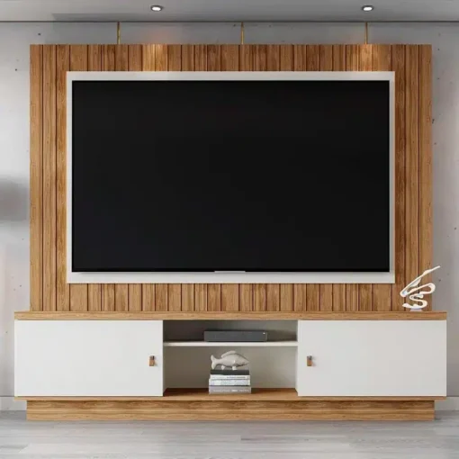 Home Santos + Painel Frisado Off-Amêndoa Larg. 2.01m - Mobler