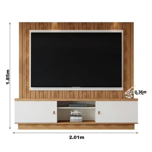 Home Santos + Painel Frisado Off-Amêndoa Larg. 2.01m - Mobler - Imagem 2