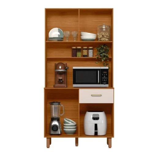 Kit Cozinha Izis 4 Portas 1 Gaveta Larg. 0.90m Freijó/Off Poliman - Imagem 4
