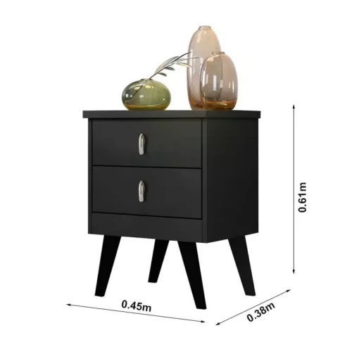 Mesa de Cabeceira Thor Preto 2 Gavetas Larg. 0.45m - Rud Rack - Imagem 2