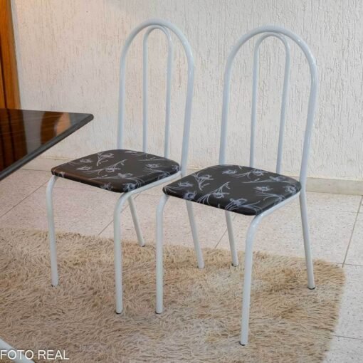 Mesa de Cozinha Base Ipanema Branco Tampo Pedra Pedro 75x75 4 Cadeiras Ubatuba Assento Preto - Teixeira - Imagem 4