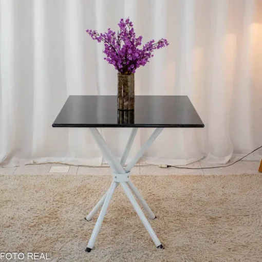 Mesa de Cozinha Base Ipanema Branco Tampo Pedra Pedro 75x75 4 Cadeiras Ubatuba Assento Preto - Teixeira - Imagem 5