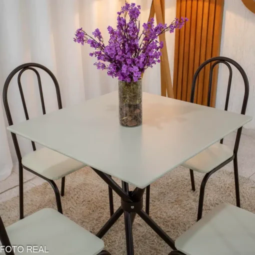 Mesa de Cozinha Base Ipanema Marrom Tampo Pedra OFF 75x75 4 Cadeiras Ubatuba Assento Creme - Teixeira - Imagem 4