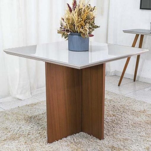 Mesa de Jantar Helo 90×90 Tampo MDF Vidro Off Poliman