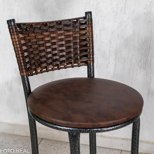 Mesa de Varanda Alta Goiás Tampo de Madeira Redonda + 2 Banquetas Panamá Marrom/Carvalho - Tubulares Teixeira - Imagem 4
