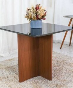 Mesa Jantar Helo 90×90 Vidro Preto Poliman