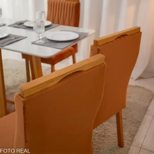 Mesa Pedro Mel Vidro OFF 120×80 4 Cadeiras Genova Veludo Terracota 513 Madeira Maciça Art Assento - Entregue Montada - Imagem 4