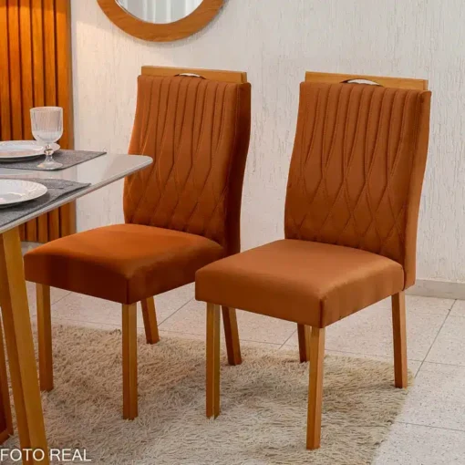 Mesa Pedro Mel Vidro OFF 120×80 4 Cadeiras Genova Veludo Terracota 513 Madeira Maciça Art Assento - Entregue Montada - Imagem 5