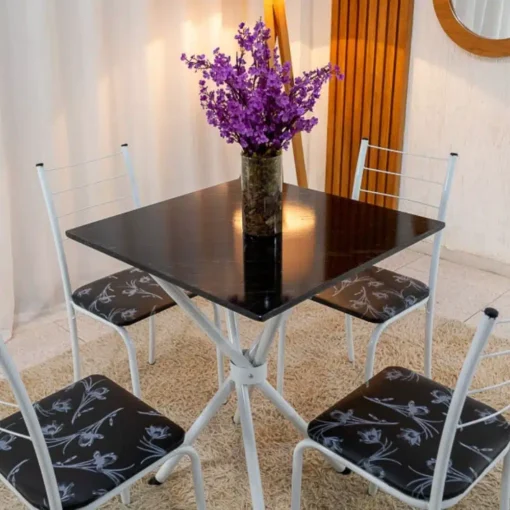 Mesa Rio Base Ipanema Branco Tampo Preto 68X68 MDF 4 Cadeiras Rio Assento Preto - Teixeira - Imagem 3