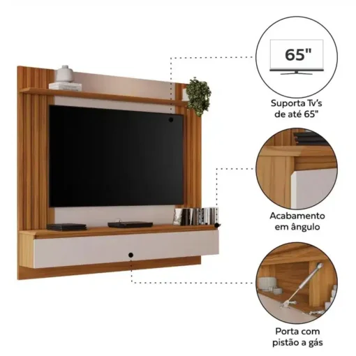 Painel NT Off/Freijó C/Detalhe Ripado Para TV até 65 Polegadas Larg. 1.60m - Notável - Imagem 3